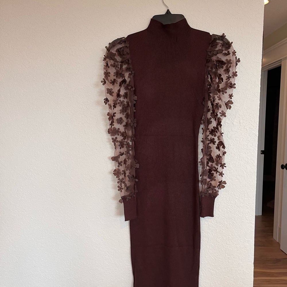 Brown floral dress.